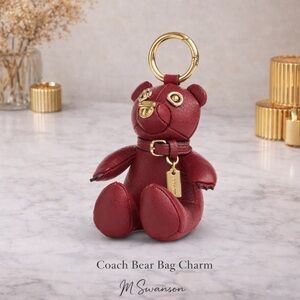 NEW Coach Bear Bag Charm CP369 Red Pebble Leather NWT